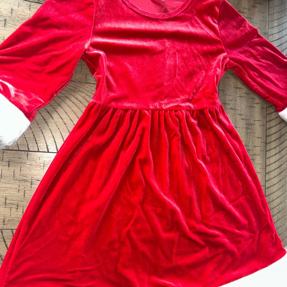 Holiday Time Red Velvet Kids Dress with White Trim